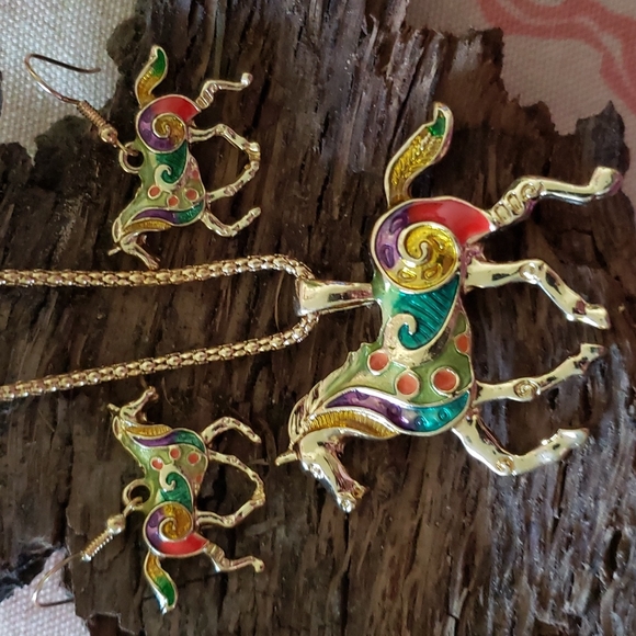 Jewelry - Trotting Horse Set. Horse Earrings Horse Necklace Cowgirl Colorful Rodeo Pony